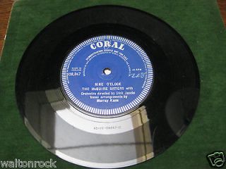 THE McGUIRE SISTERS   NINE OCLOCK   CORAL 1960   1 SIDED DEMO EX 