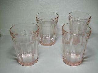   Hocking Glass Set of 4 Pink Tumblers Pillar Optic 4 In. Tall 6 oz
