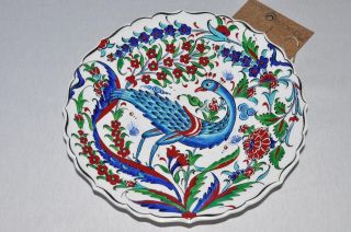 Hand made Turkish Kutahya ceramic Iznik design plate with bird 25cm 