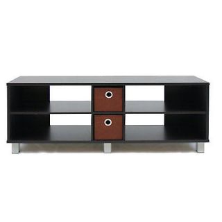 Modern TV Stand in Espresso Finish with 2 Removable DVD CD Storage Bin 