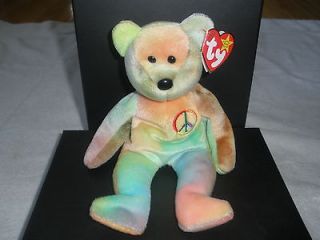 TY Beanie Babies PEACE Bear   Tie Dye Retired 1996 MWMT