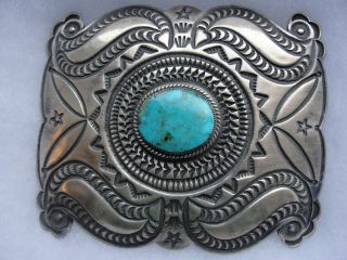 Turquoise Buckle Sterling Silver Navajo DELBERT GORDON Repousse 1.5 