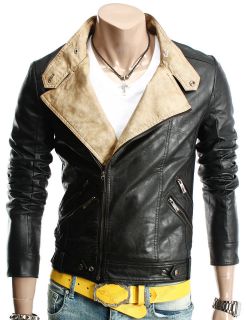 Youstars Mens Unbalanced Zip up Style Leather Jacket (GJ11)