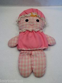 Fisher Price 1975 Lolly Dolly Pink Gingham Doll #420 with Baby Rattle