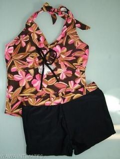 PC Brown FLORAL TANKIN BOYSHORTS SWIMWEAR SET (sw3) M