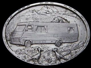 VINTAGE 1970s RV/MOBILE HOME TRAVELING THE ROAD BELT BUCKLE   FREE 