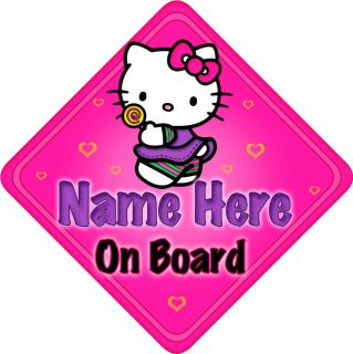 Personalised Baby On Board Car Sign New Hello Kitty Lollipop
