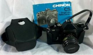 Vintage Chinon CS SLR Camera with accessories and leather case