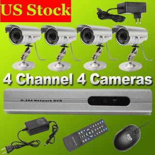   4CH H.264 CCTV DVR Home Video Real time Security System 4 Color Camera
