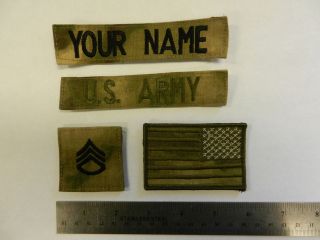   Name Tape 4 Piece Set with Rank and Flag VELCRO OD BLACK A TACS