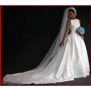 Tier Cathedral Royal Crystal Pearl Wedding Bridal Veil White Diamond 