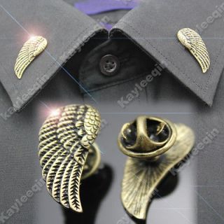 2x Vintage Copper Angel Wing Shirt Collar Neck Tips Brooch Pin Goth 