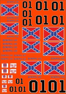 General Lee 1/18 Scale A4 Decals Model RC Cars Tamiya Dukes of Hazzard 