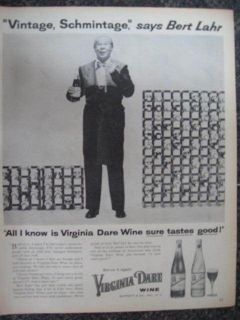 1955 Virginia Dare Wine Ad with Bert Lahr Full Page