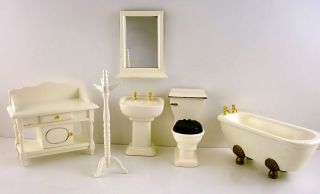   House Miniature Victorian Cream Wooden Bathroom Furniture Suite Set