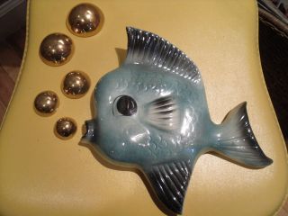   Ceramicraft California Fish Wall Pocket Blue 1950s 6x8 Gold Bubbles