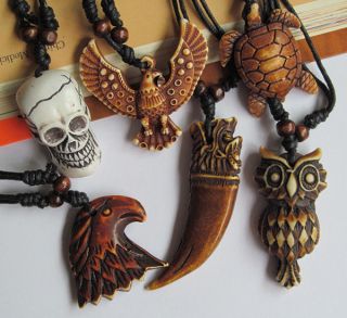 2PCS Skull Heads Owl Eagle Turtle Wolf tooth Necklace Pendant N125