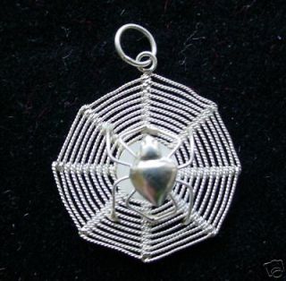   925 Sterling Silver Spider Web Bracelet Pendant Charm Vintage 70s