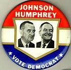 1964 LYNDON B. JOHNSON PIN, VOTE DEMOCRAT PINBACK BUTTON e225