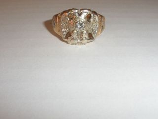 Antique Masonic 32dr Double Eagle Diamond 14K GOLD Mens Ring SIZE 11 