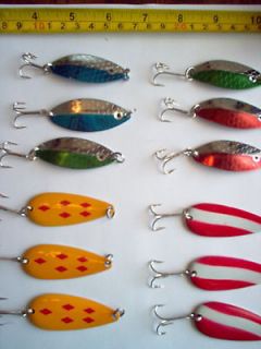12 x FISHING Tackle,SPOONS,RED & WHITE SPOONS,PIKE,WALLEYE,LURES,BAITS 
