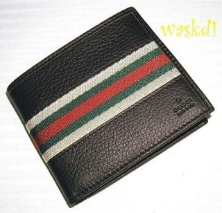   pebbled LEATHER Red/Green web RIBBON bifold wallet NIB Authentic