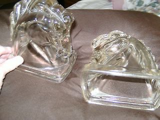 VINTAGE FEDERAL GLASS HORSE HEAD GLASS CANDY CONTAINER /PAIR BOOKENDS