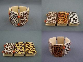 Leopard Cheetah pattern Zebra animal print wood tile stretch bracelet