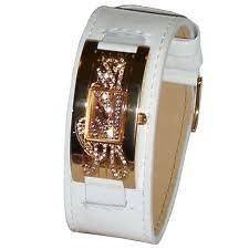 GUESS Women Leather Watch CUFF White Patent Leather Rose Gold LOGO 