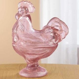 VINTAGE REPLICA PINK GLASS ROOSTER CANDY DISH NEW