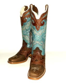   39285 Crazy Thing Brown/Baby Blue Western Square Toe Western Boot