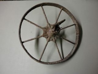 Vintage Iron Wheelbarrow Wheel Antique Primitive 16 #2