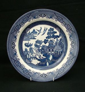 Churchill Ironstone blue and white Willow Pattern large dinner plates