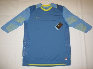 New Mens Nike Dri Fit Sports Shirt, Blue w Reflective Details, Yellow 