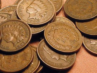 FIVE DIFFERENT Indian Head Pennies  Full Dates, Good or Better 