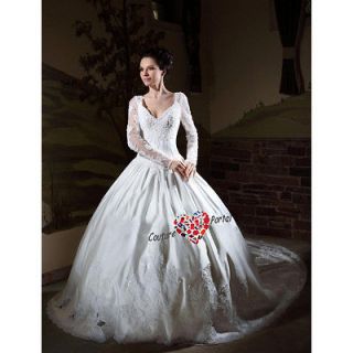 Ball Gown Long Sleeves Chapel Train Satin Wedding Dress