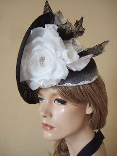 Black & White Pillbox + Saucer Silk Flower Large Fascinator Hatinator 