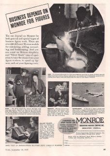 1939 VINTAGE MONROE CALCULATING COMPANY WELDING MACHINE PRINT AD