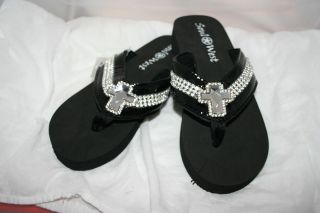 Soul West Flip Flops Sandals Cross Design Black Patent Leather 8 9 10