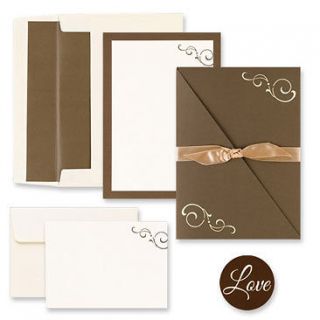 100)Brown Swirl Folder DIY Wedding Invitation Kit Ivory Mocha Western