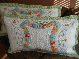   Sets of 2 King Sham Pillow Case Garden Floral Green White NWT