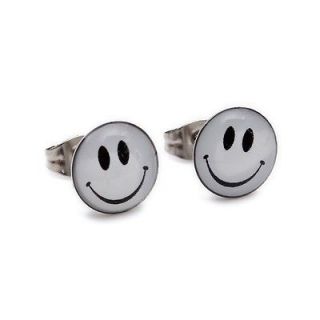   listed White Smiling Face Stainless Steel Stud Hoop Mens Earrings E191