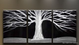   Art Abstract Modern Landscape Contemporary 3 Panels HUGE White Tree