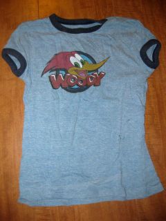 WOODY WOODPECKER juniors large ringer T shirt Walter Lantz cartoon