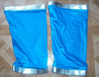 PRO WRESTLING GEAR BLUE & SILVER TRIM KNEE PAD COVERS