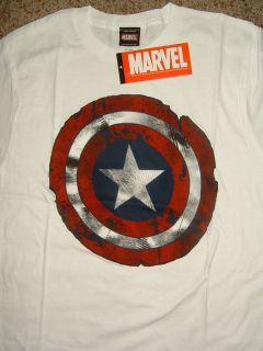 Captain America Battle Damage Shield Marvel Comics White T Shirt Nwt