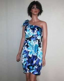 Bisou Womens Stretch One Shoulder Floral Dress Size 6 NWT $70