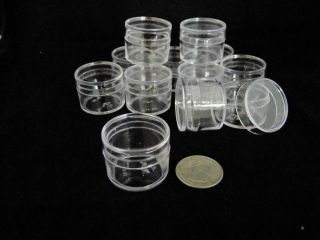 12 clear Plastic Boxes Round shape 1 inch diameter for contain small 