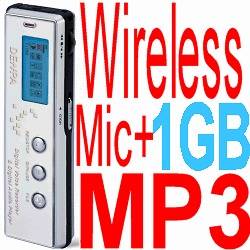 1GB/68Hrs Digital Voice/Phone Recorder w/RF Wireless Micorphone/ 