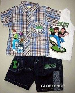 New BEN 10 Boys Shirt,Singlet & Shorts 3 Pcs Set Size 4 , More Size 